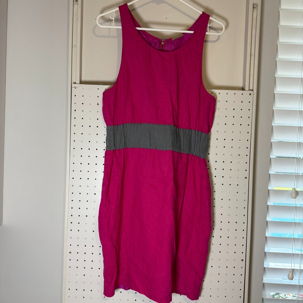 Loeffler Randall Sheath Dress Women's Size 6 Pink Gray Linen Sleeveless Ruched